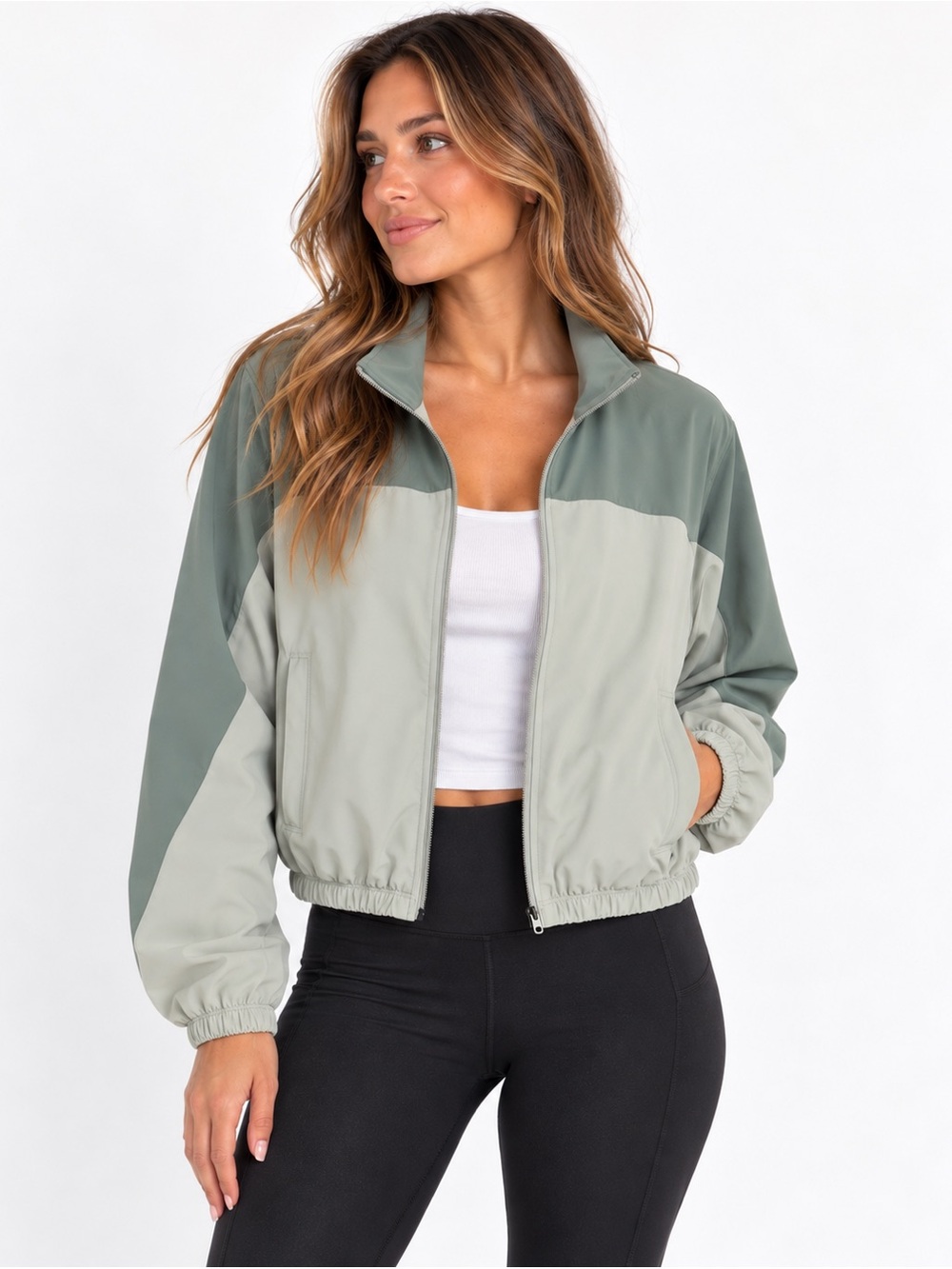 Under Armour Women’s Green Colorblock Full Zip Windbreaker Jacket L